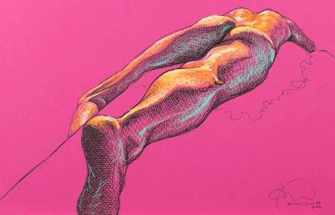 Lying-prone figure, from-below view by Riley Adamson