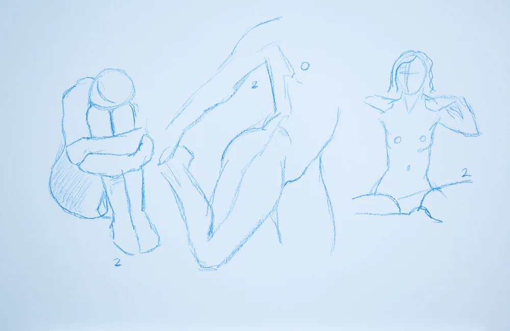 Gesture sheet, 3 poses by Riley Adamson