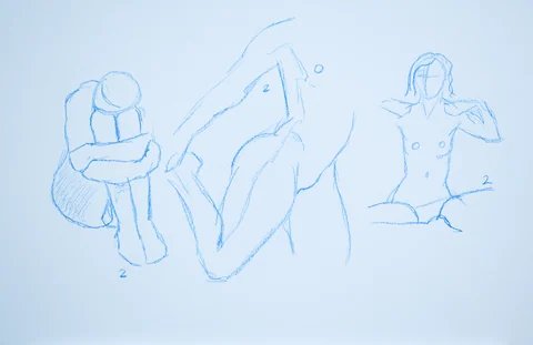Gesture sheet, 3 poses by Riley Adamson