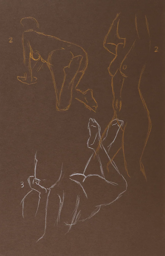 Gesture sheet, 3 poses by Riley Adamson