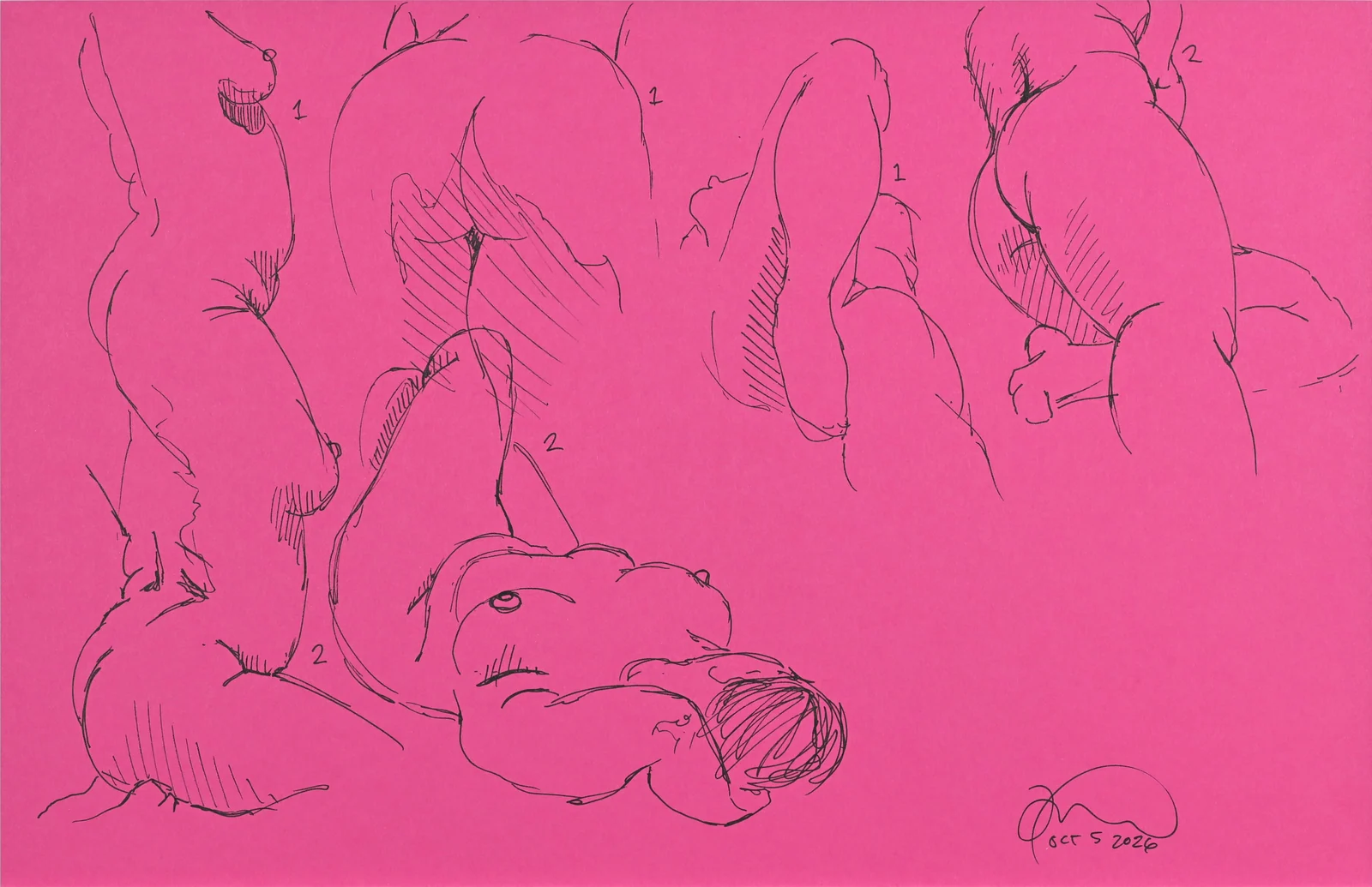 Gesture sheet, 5 poses by Riley Adamson