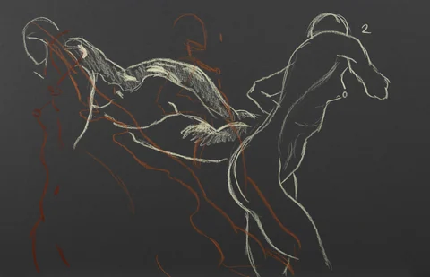 Gesture sheet, 3 poses by Riley Adamson