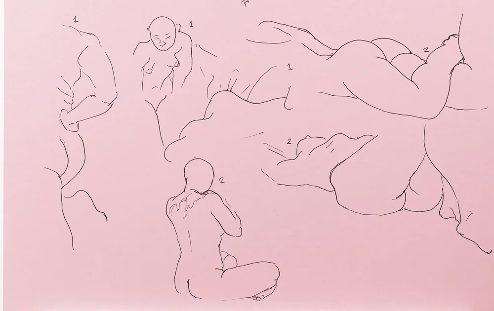 Gesture sheet, 5 poses by Riley Adamson