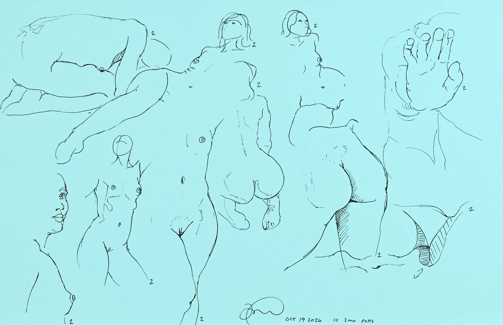 Gesture sheet, 10 poses by Riley Adamson