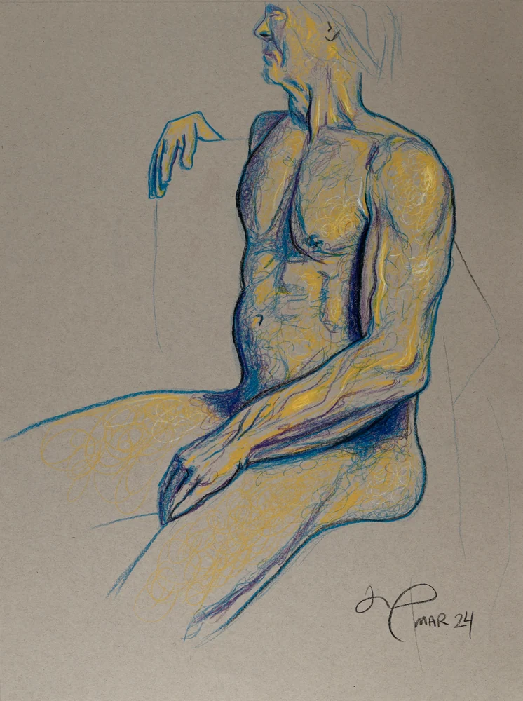 Seated figure, front view by Riley Adamson