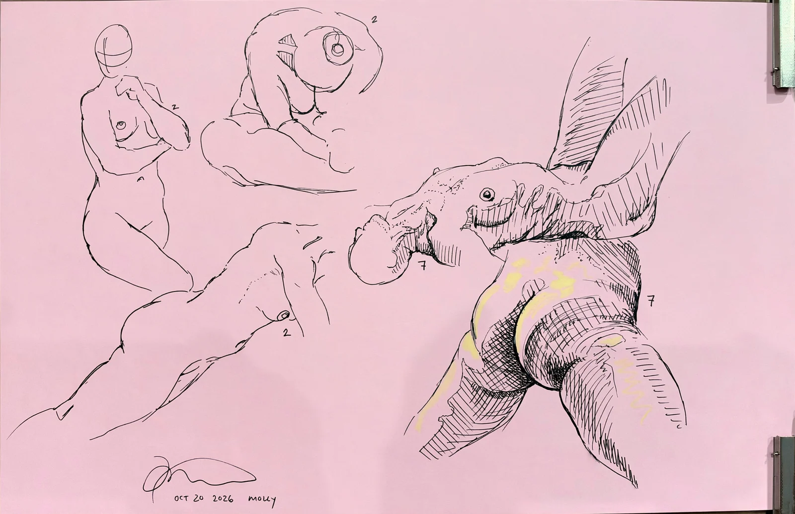 Gesture sheet, 4 poses by Riley Adamson