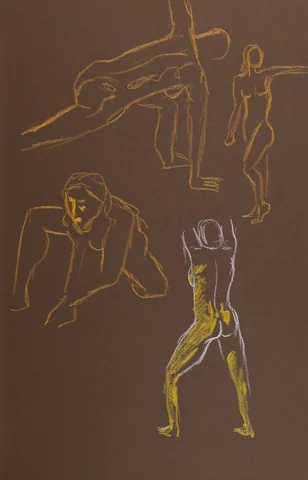 Gesture sheet, 4 poses by Riley Adamson