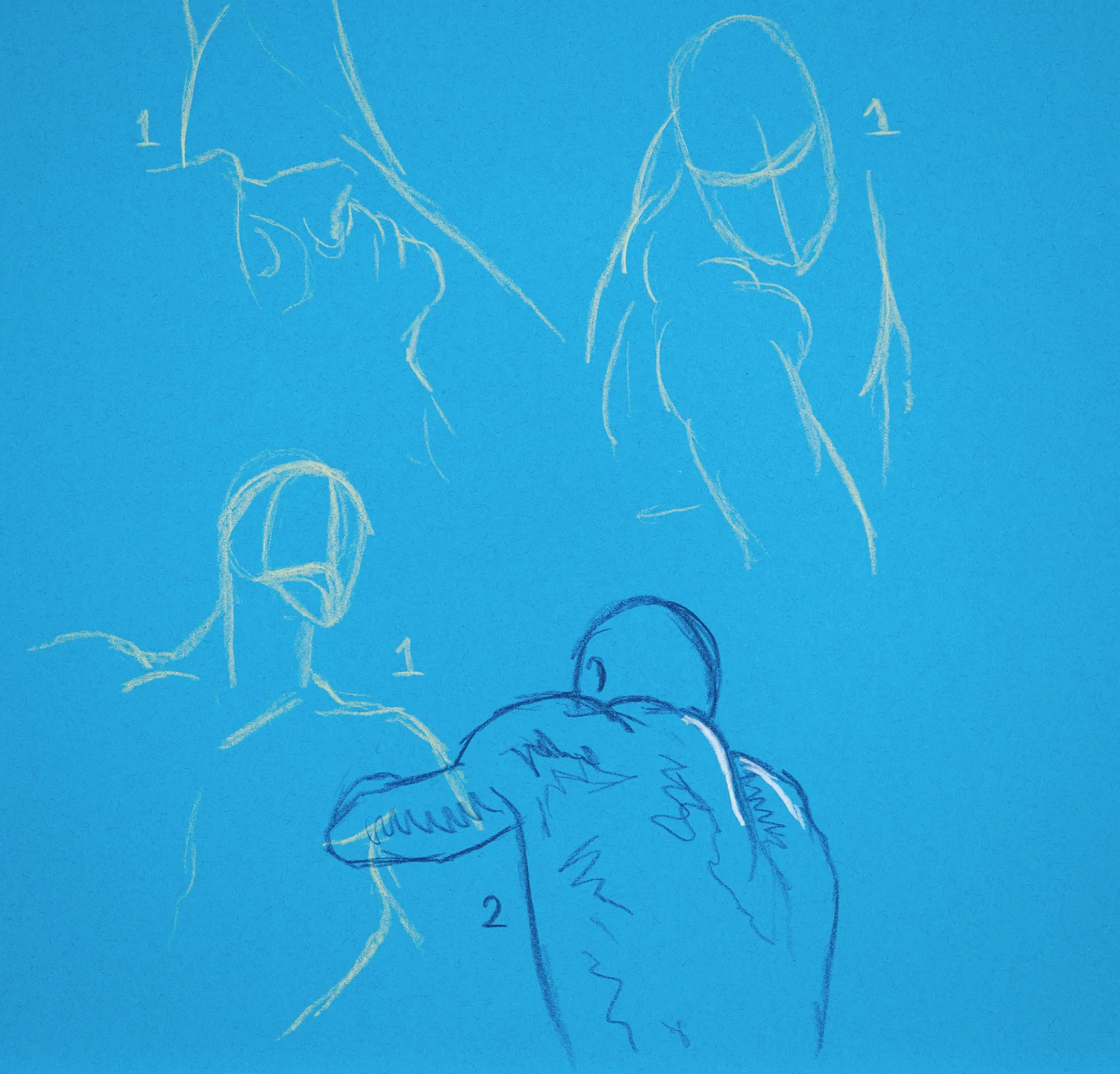 Gesture sheet, 4 poses by Riley Adamson