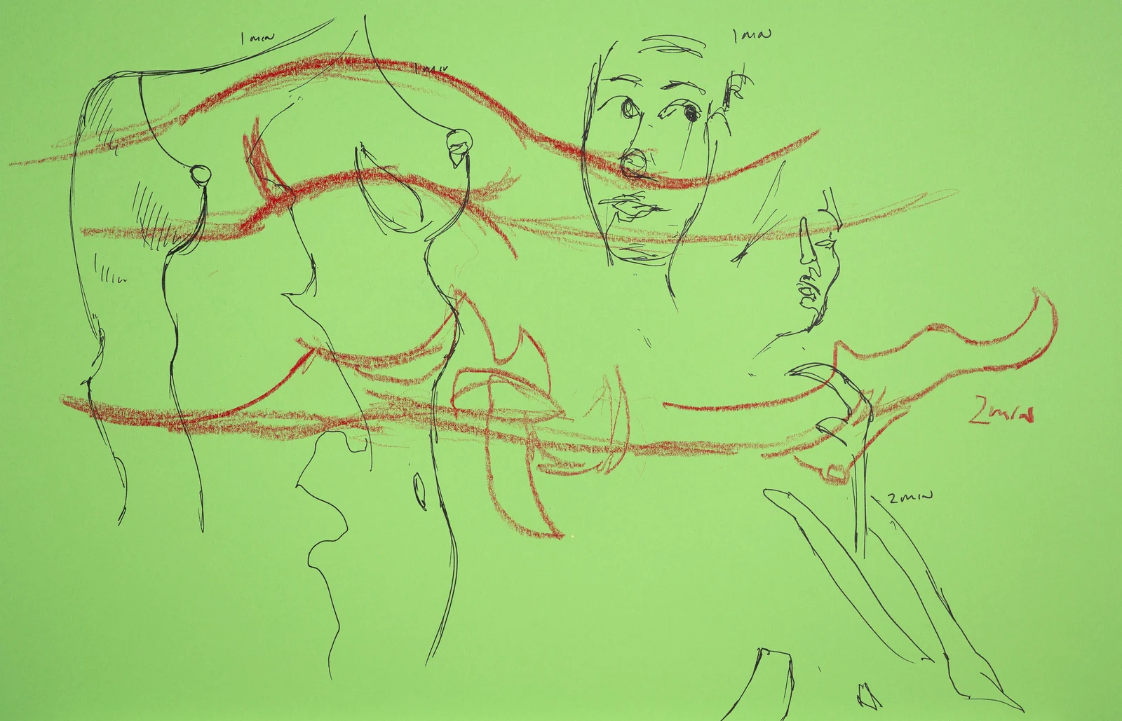 Gesture sheet, 4 poses by Riley Adamson