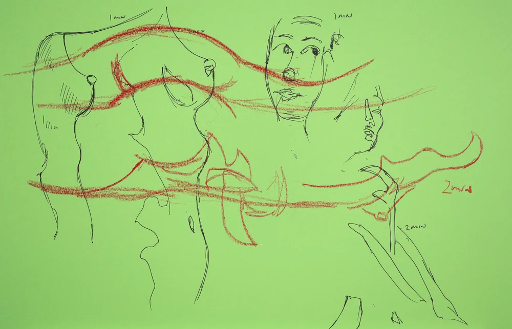 Gesture sheet, 4 poses by Riley Adamson