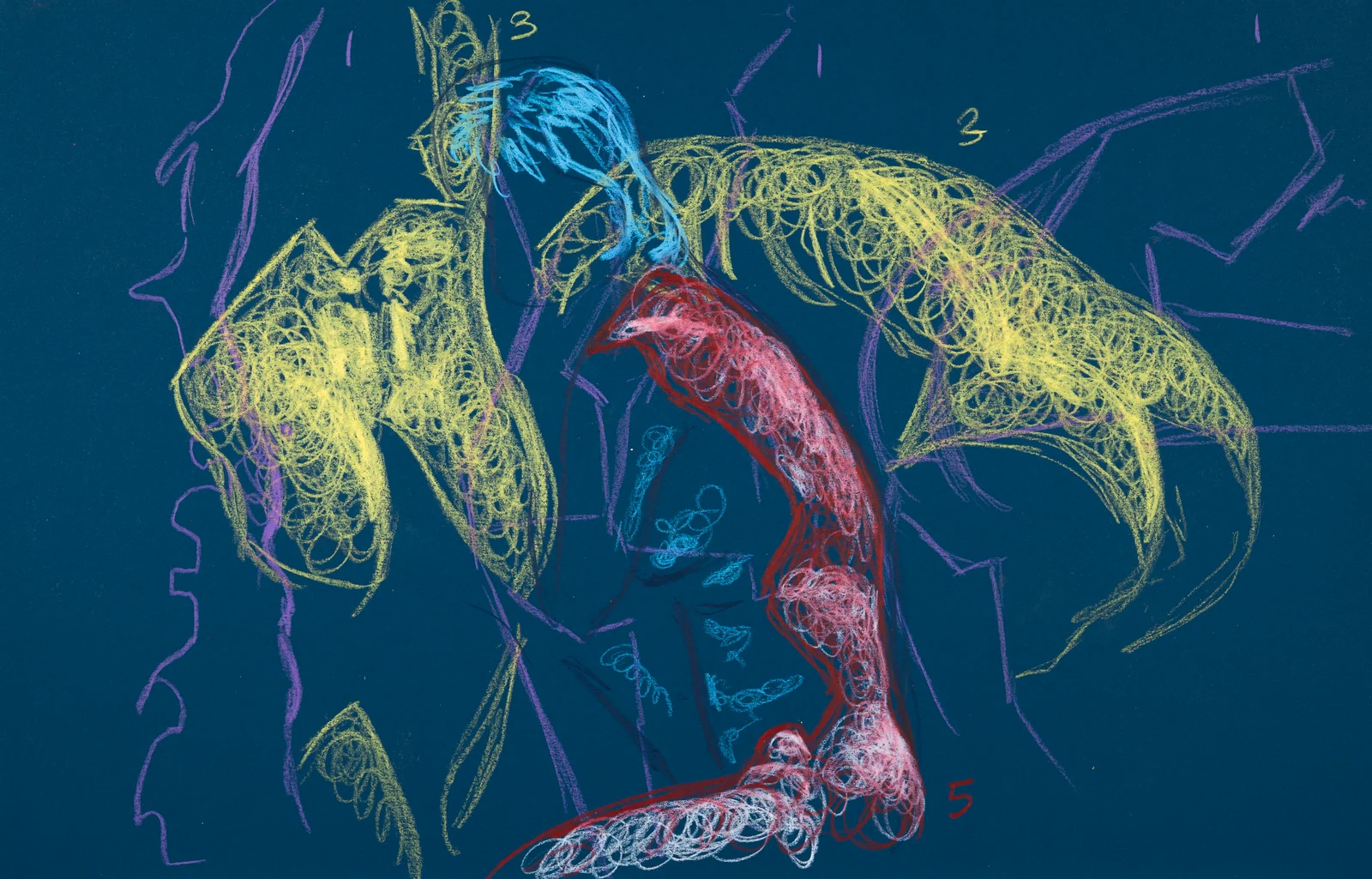 Gesture sheet, 5 poses by Riley Adamson