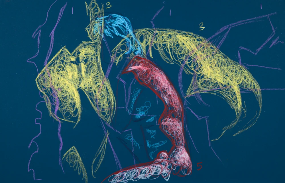 Gesture sheet, 5 poses by Riley Adamson