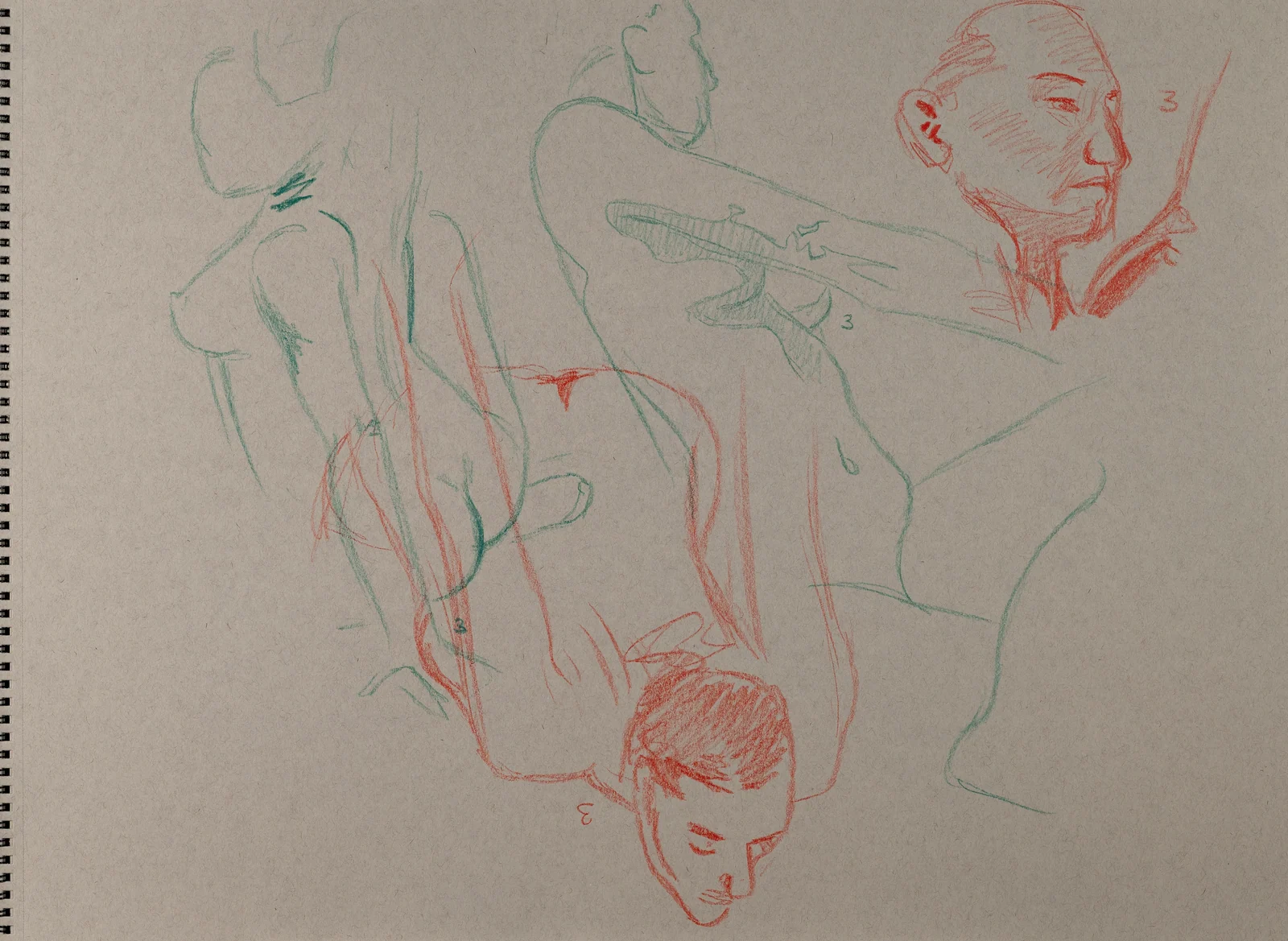 Gesture sheet, 3 poses by Riley Adamson