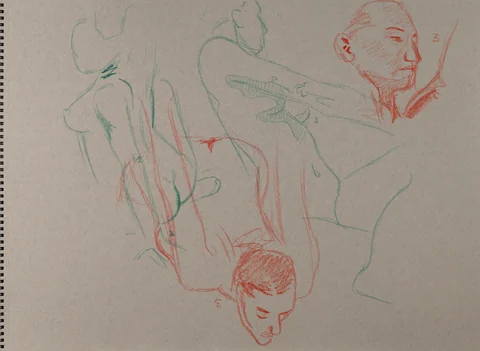 Gesture sheet, 3 poses by Riley Adamson