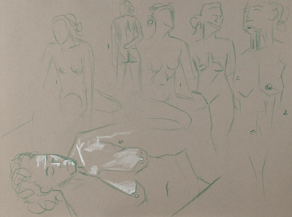 Gesture sheet, 6 poses by Riley Adamson