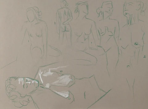 Gesture sheet, 6 poses by Riley Adamson