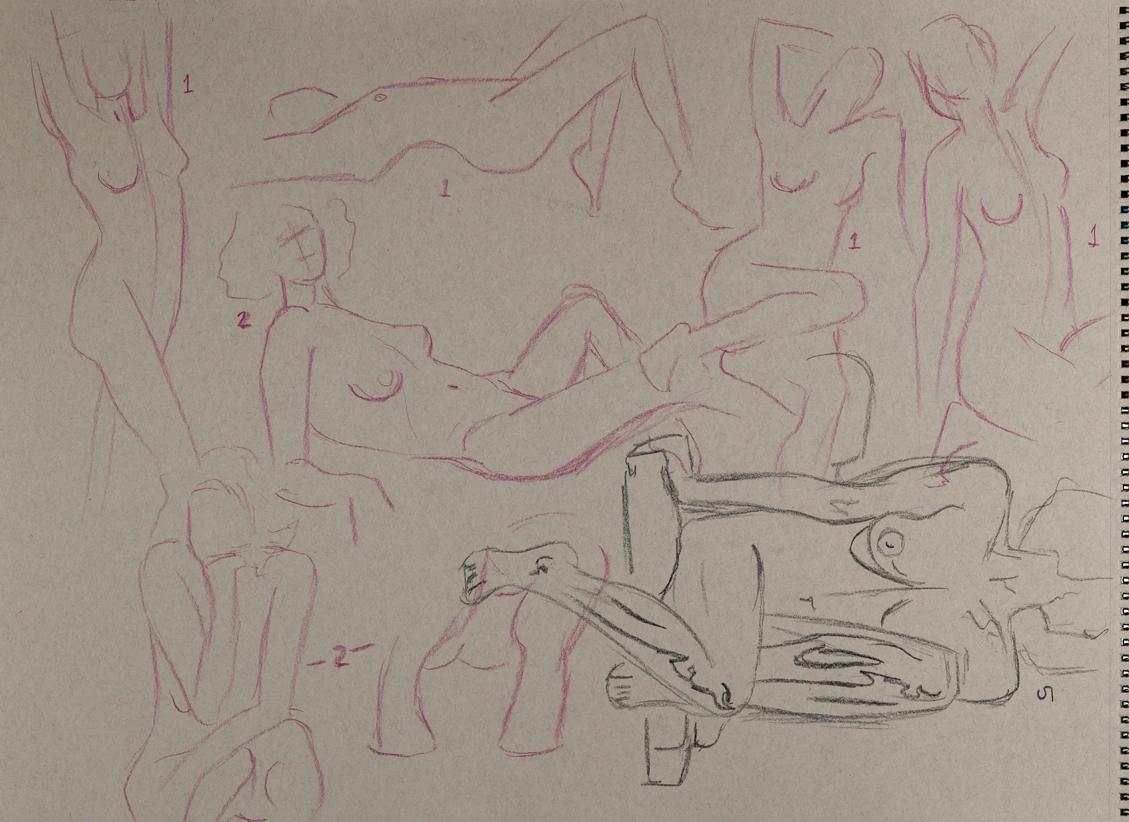 Gesture sheet, 8 poses by Riley Adamson