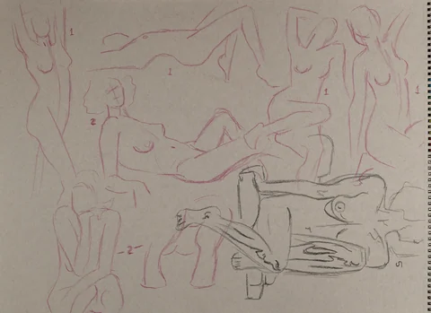 Gesture sheet, 8 poses by Riley Adamson