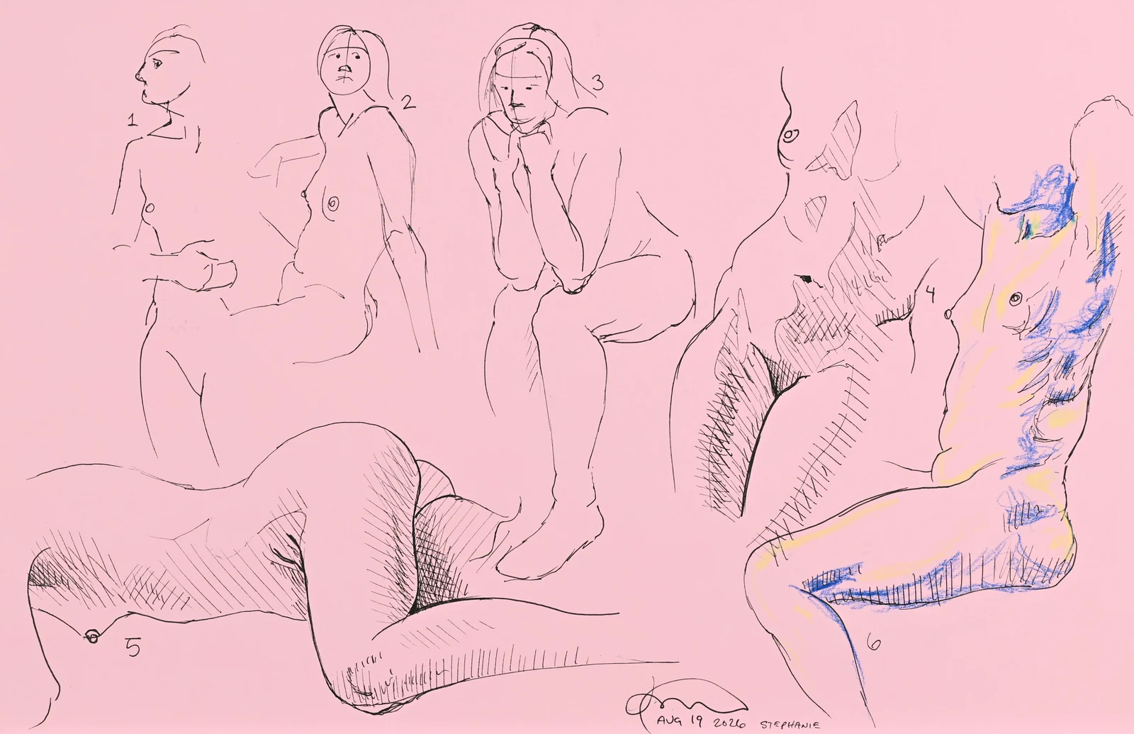 Gesture sheet, 6 poses by Riley Adamson