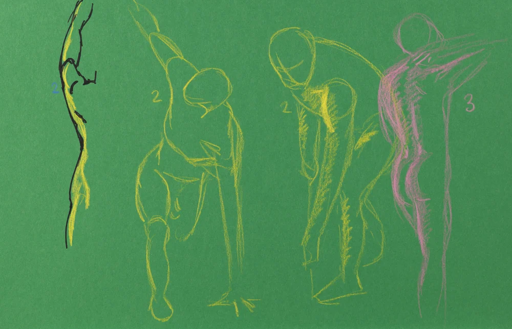 Gesture sheet, 4 poses by Riley Adamson