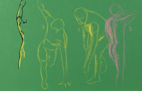 Gesture sheet, 4 poses by Riley Adamson