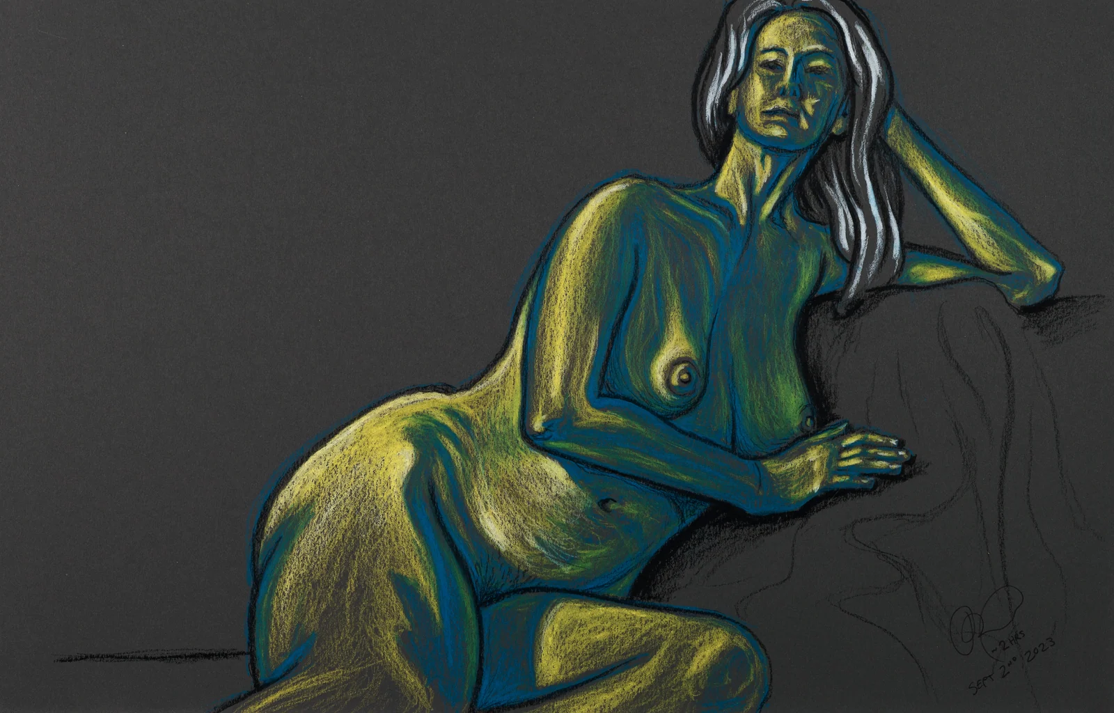 Seated figure, front view by Riley Adamson