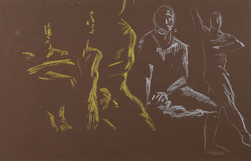 Gesture sheet, 5 poses by Riley Adamson