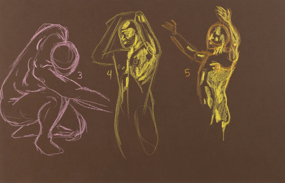 Gesture sheet, 3 poses by Riley Adamson