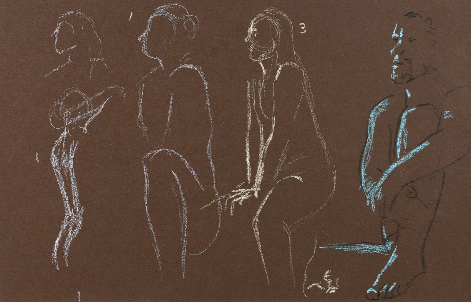 Gesture sheet, 5 poses by Riley Adamson
