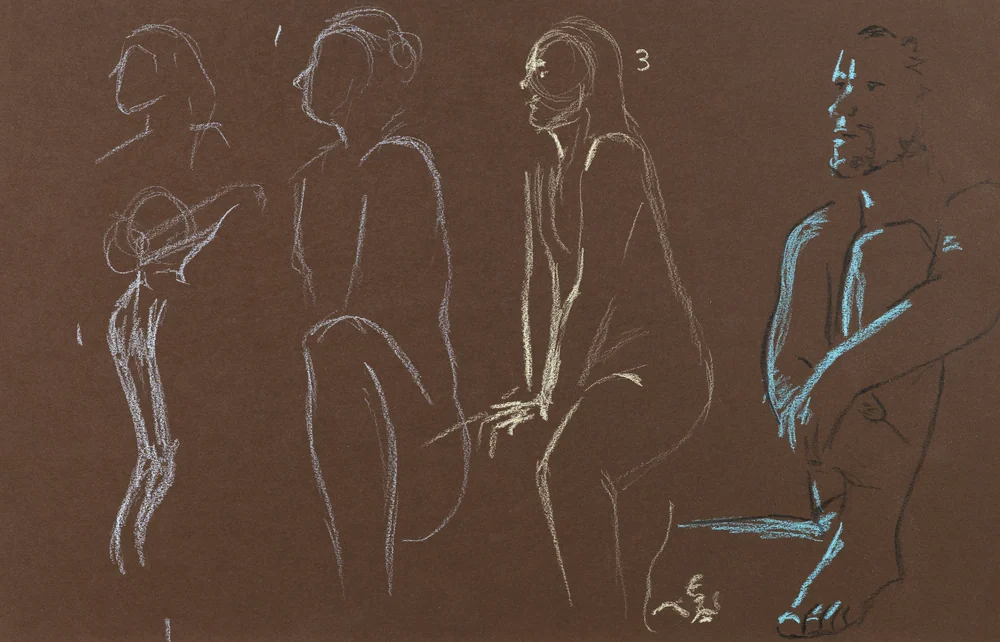 Gesture sheet, 5 poses by Riley Adamson