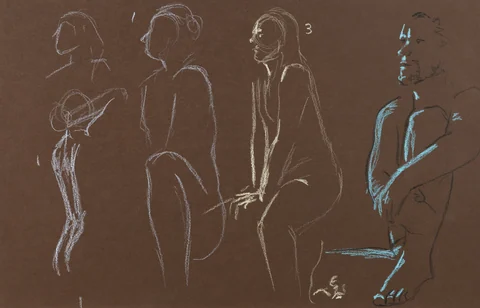 Gesture sheet, 5 poses by Riley Adamson