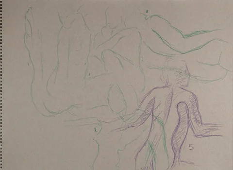 Gesture sheet, 5 poses by Riley Adamson
