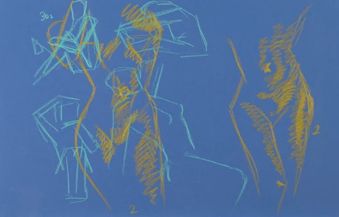 Gesture sheet, 3 poses by Riley Adamson
