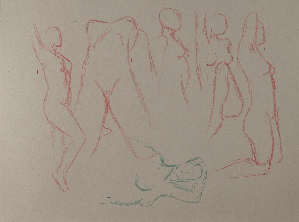 Gesture sheet, 6 poses by Riley Adamson
