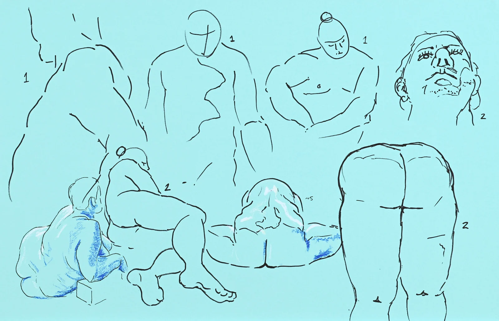 Gesture sheet, 7 poses by Riley Adamson