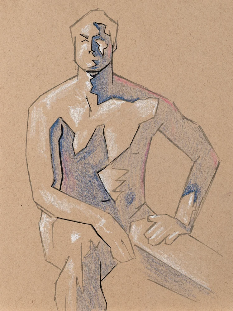 Seated figure, front view by Riley Adamson