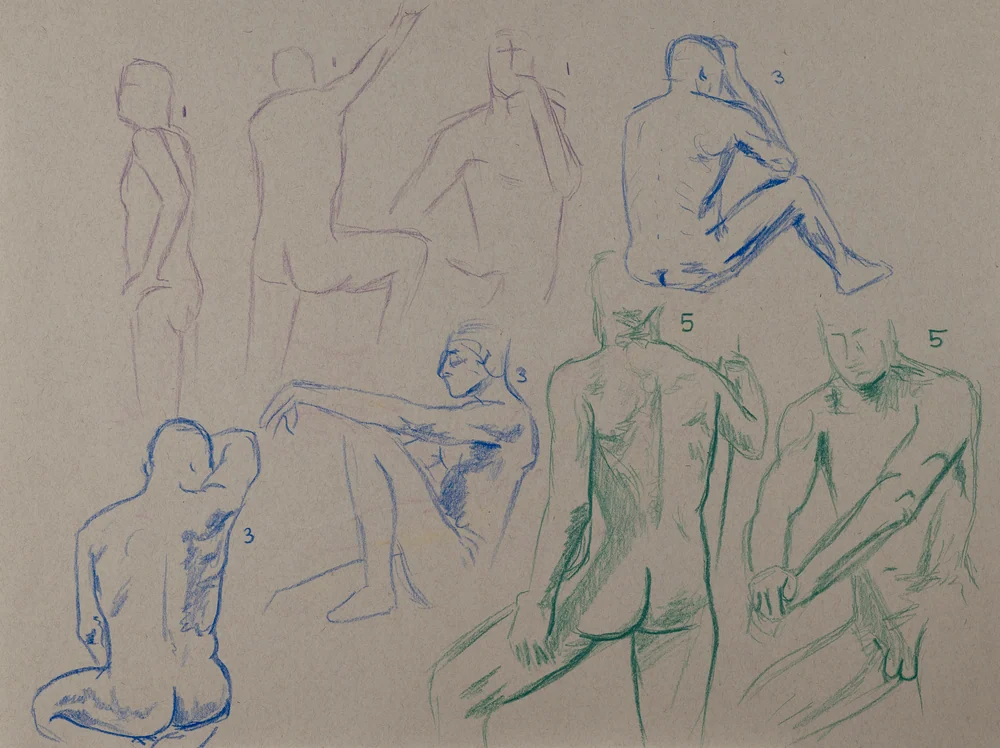 Gesture sheet, 8 poses by Riley Adamson