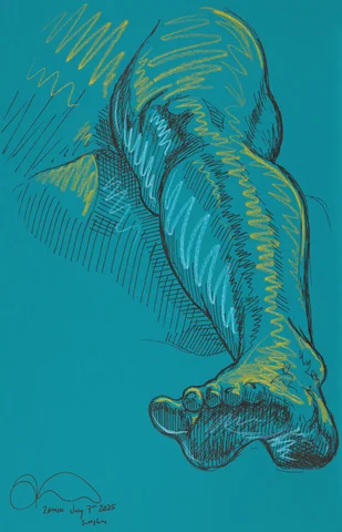 Lying-side figure, from-below view