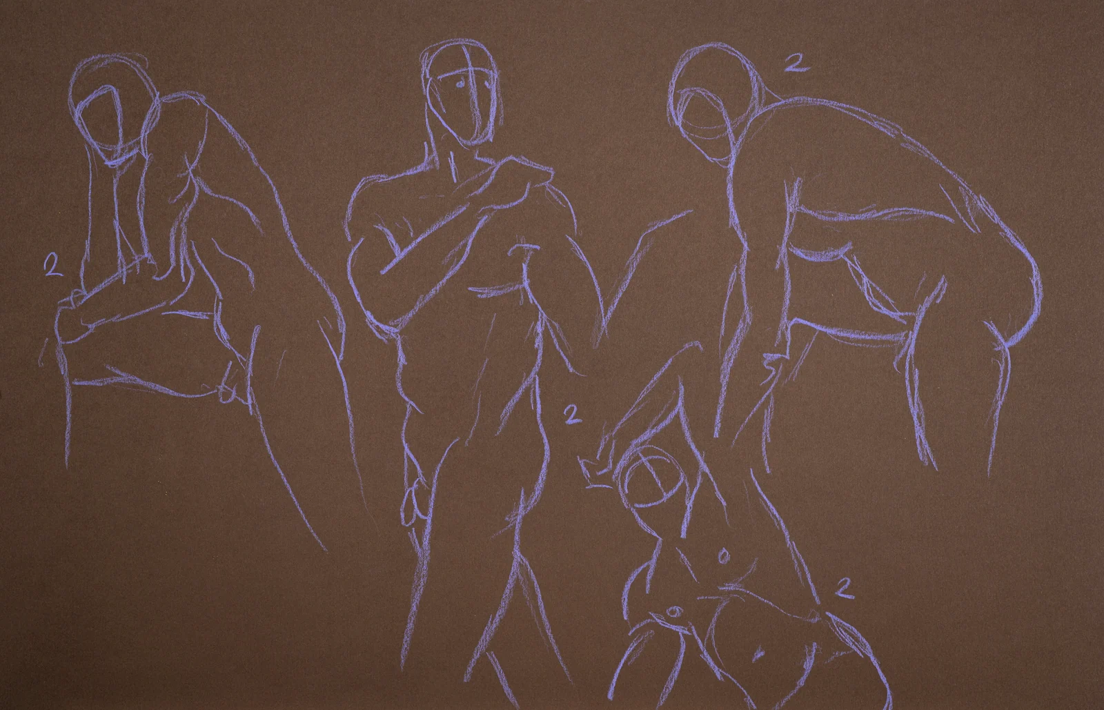 Gesture sheet, 4 poses by Riley Adamson