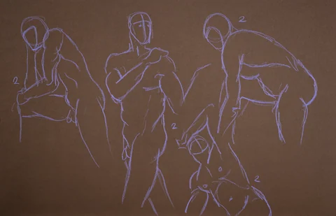 Gesture sheet, 4 poses by Riley Adamson