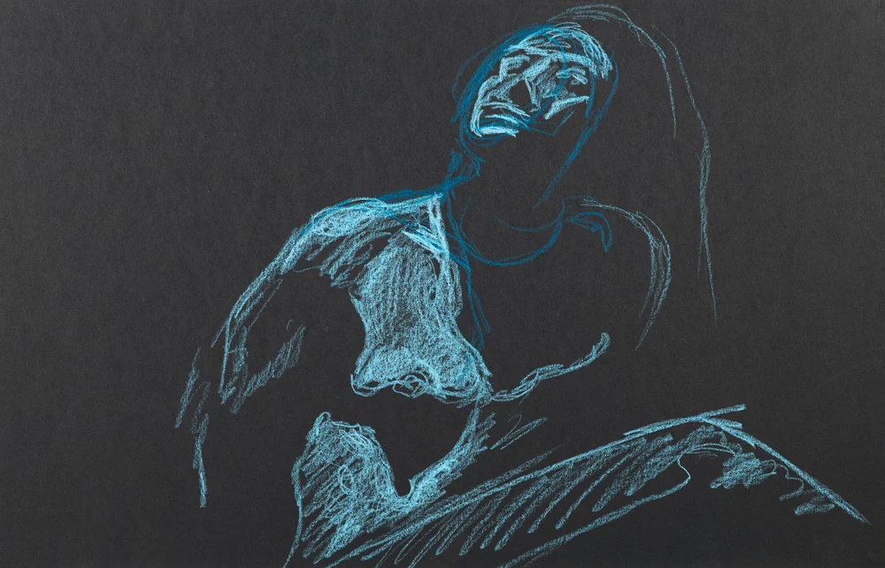 Seated figure, front view by Riley Adamson