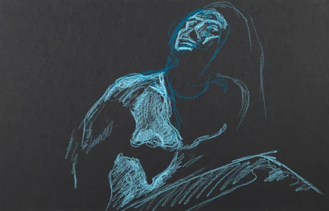 Seated figure, front view by Riley Adamson