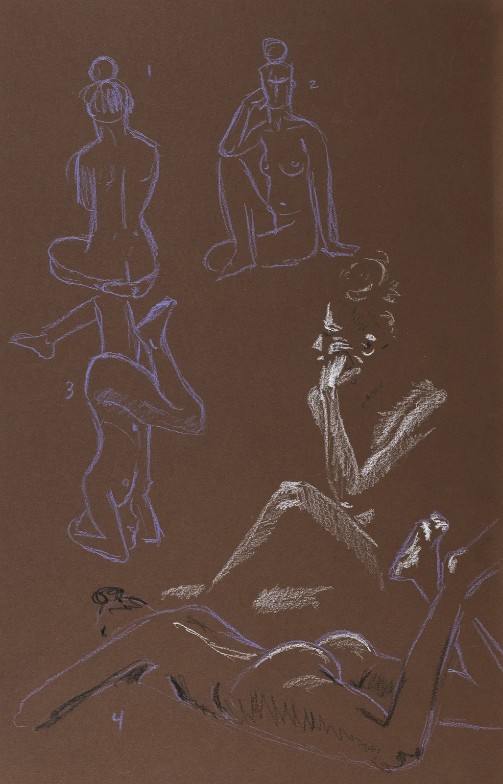 Gesture sheet, 5 poses by Riley Adamson
