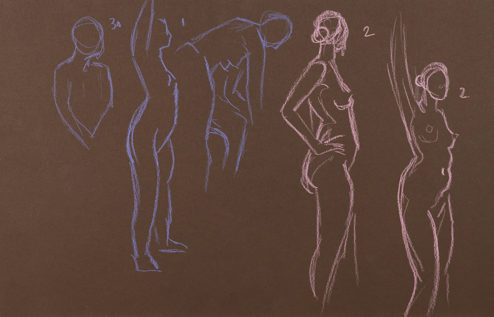 Gesture sheet, 5 poses by Riley Adamson