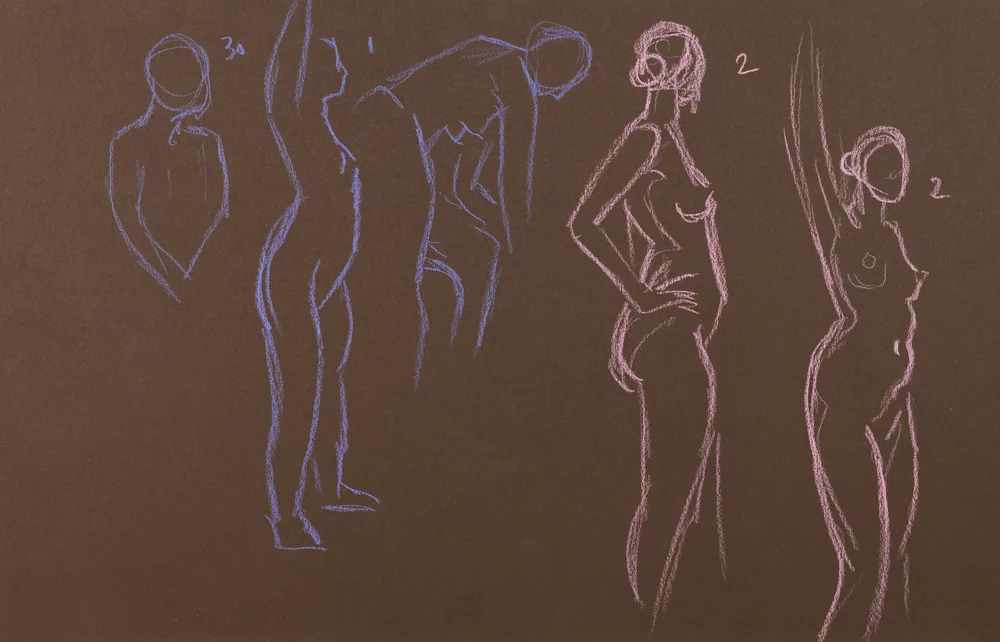 Gesture sheet, 5 poses by Riley Adamson