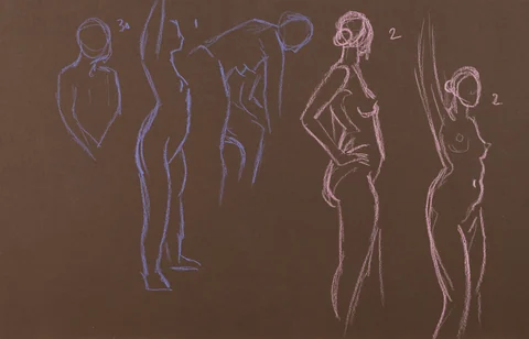Gesture sheet, 5 poses by Riley Adamson