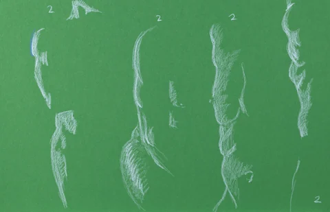 Gesture sheet, 5 poses by Riley Adamson