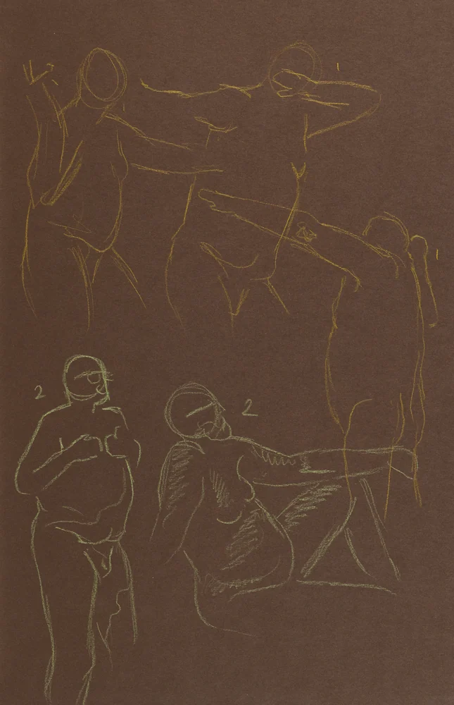 Gesture sheet, 5 poses by Riley Adamson