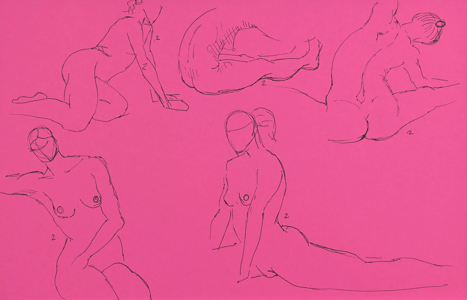 Gesture sheet, 5 poses by Riley Adamson
