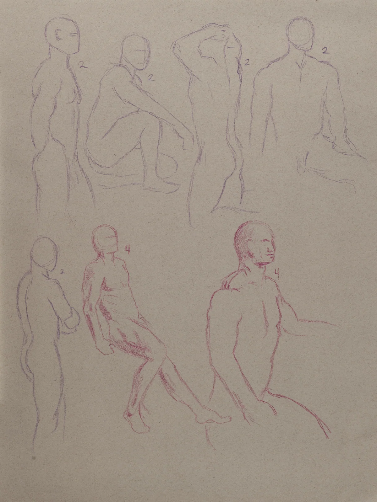 Gesture sheet, 7 poses by Riley Adamson